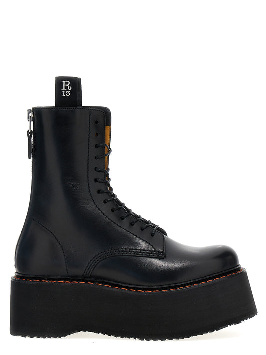 Platform Lace-Up Boots by R13 for women in cowhide leather black features an effortless chic silhouette from the Women's Cowhide Leather Platform Lace-Up Boots collection, showcasing a effortless chic platform and refined for an effortless chic look.