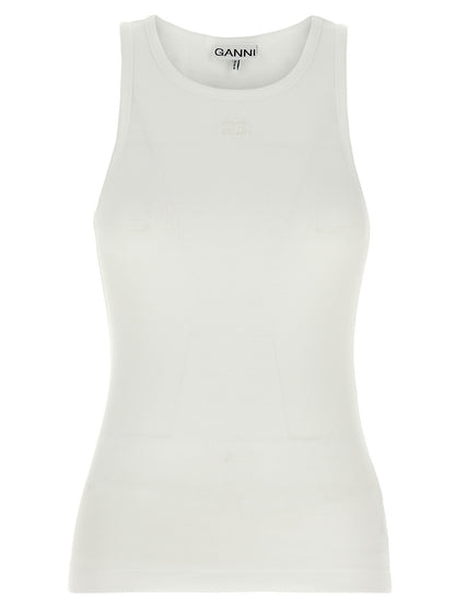 Ganni White Organic Cotton Sleeveles T-Shirt