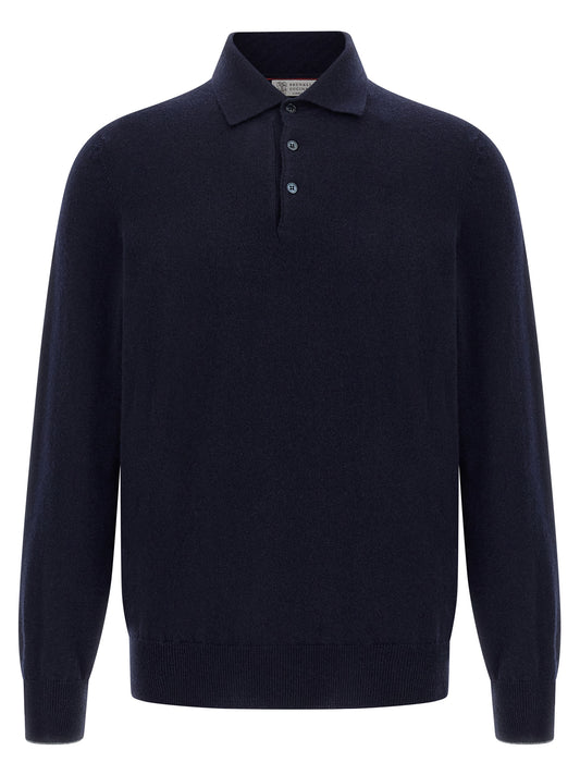 Polo Shirt by Brunello Cucinelli for men in cashmere blue showcases a enviable silhouette, featuring a refined and for a enviable finish.