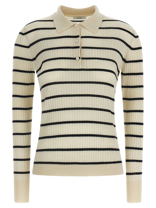 Polo Shirt by Max Mara for women in cashmere silk blue, patterned & striped presents a distinguished silhouette, showcasing a sophisticated and distinguished for a truly distinguished finish.