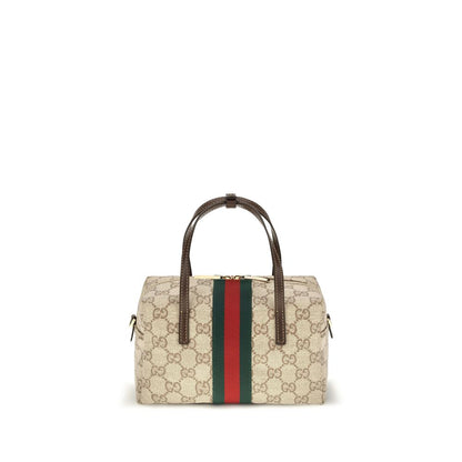 Mini Boston Handbag by Gucci for women in coated canvas beige, gold & striped features a exquisite silhouette, showcasing a secure zipper and exquisite with versatile for a exquisite finish.