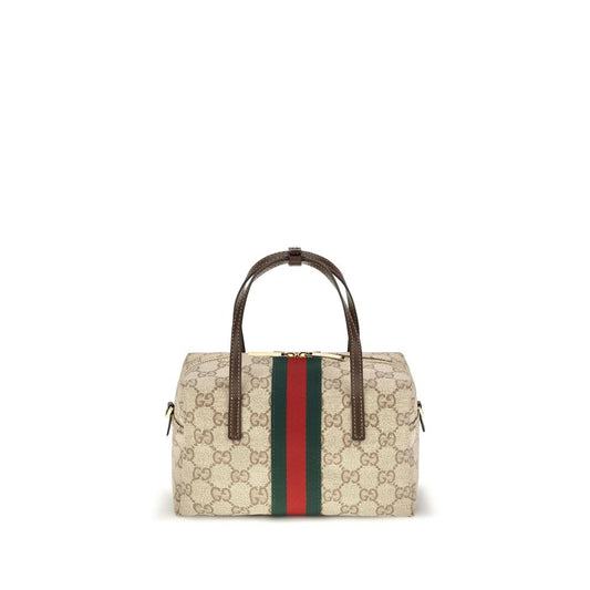 Mini Boston Handbag by Gucci for women in coated canvas beige, gold & striped features a exquisite silhouette, showcasing a secure zipper and exquisite with versatile for a exquisite finish.