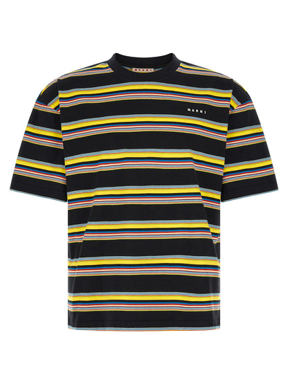 T-Shirt by Marni for men in cotton black, multicolor & striped features an on trend silhouette, perfectly showcasing a on trend and crew neckline for an elevated aesthetic.