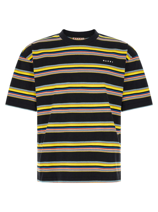 T-Shirt by Marni for men in cotton black, multicolor & striped features an on trend silhouette, perfectly showcasing a on trend and crew neckline for an elevated aesthetic.