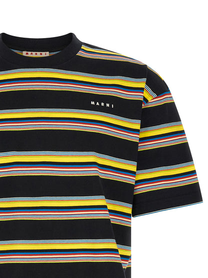 T-Shirt by Marni for men in cotton black, multicolor & striped showcases a fashionable silhouette, elegantly detailed with a fashionable and for a sophisticated, high-fashion look.