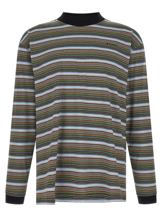 T-Shirt by Marni for men in cotton multicolor, patterned & striped features an edgy silhouette, meticulously detailed with a sophisticated and mock neckline for a truly edgy finish.