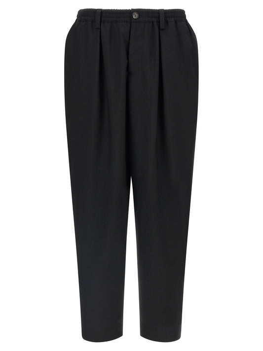 Trousers by Marni for men in virgin wool black, horn & signature presents a smart silhouette, meticulously detailed with a smart tapered-leg, relaxed-fit & cropped, a smart cropped, and a smart .