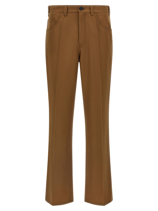 Trousers by Marni for men in polyester & virgin wool brown presents a perennial silhouette, meticulously tailored with a straight-leg & relaxed-fit cut, long finish, and an elegant .