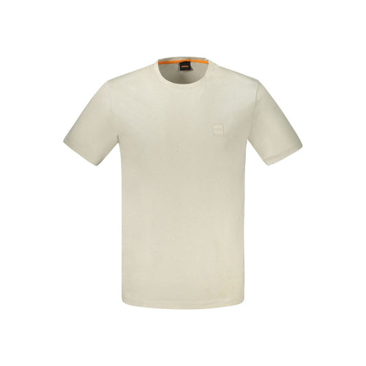 T-Shirt by Hugo Boss for men in cotton beige showcases a chic silhouette, artfully detailed with a chic crew neckline and for a chic finish.