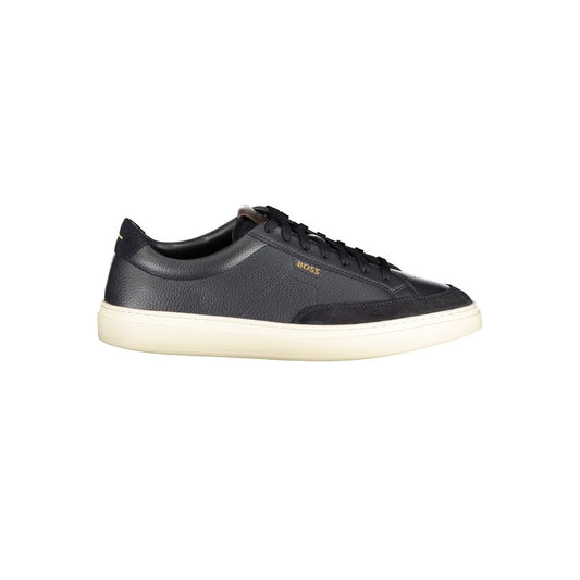 Sneakers by Hugo Boss for men in polyester polyurethane leather blue, brown & print presents a sumptuous silhouette from the Men's Low-Top Polyester Polyurethane Leather Sneakers collection, showcasing a sumptuous low-top style for an elevated aesthetic.