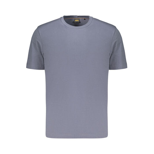 T-Shirt by Hugo Boss for men in stretch organic cotton blue & signature showcases a fashionable silhouette, elegantly detailed with a fashionable short-sleeve and crew neckline for a sophisticated, high-fashion look.