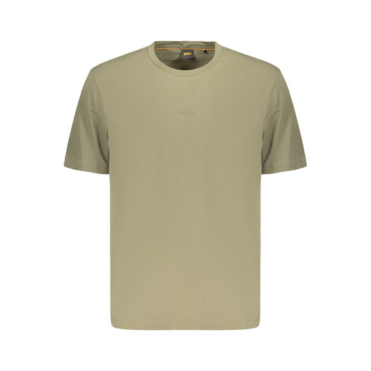 T-Shirt by Hugo Boss for men in stretch organic cotton green features an edgy silhouette, meticulously detailed with a sophisticated and crew neckline for a truly edgy finish.