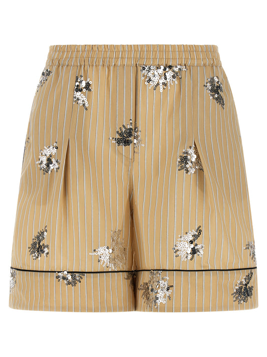 Bermuda Shorts by LE TWINS for women in cotton sequins beige, black, white, patterned & striped features an tailored silhouette, showcasing a tailored with a short and for a sophisticated look.