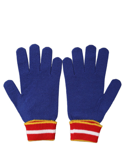 Dolce & Gabbana Virgin Wool Gloves - Blue Signature Striped