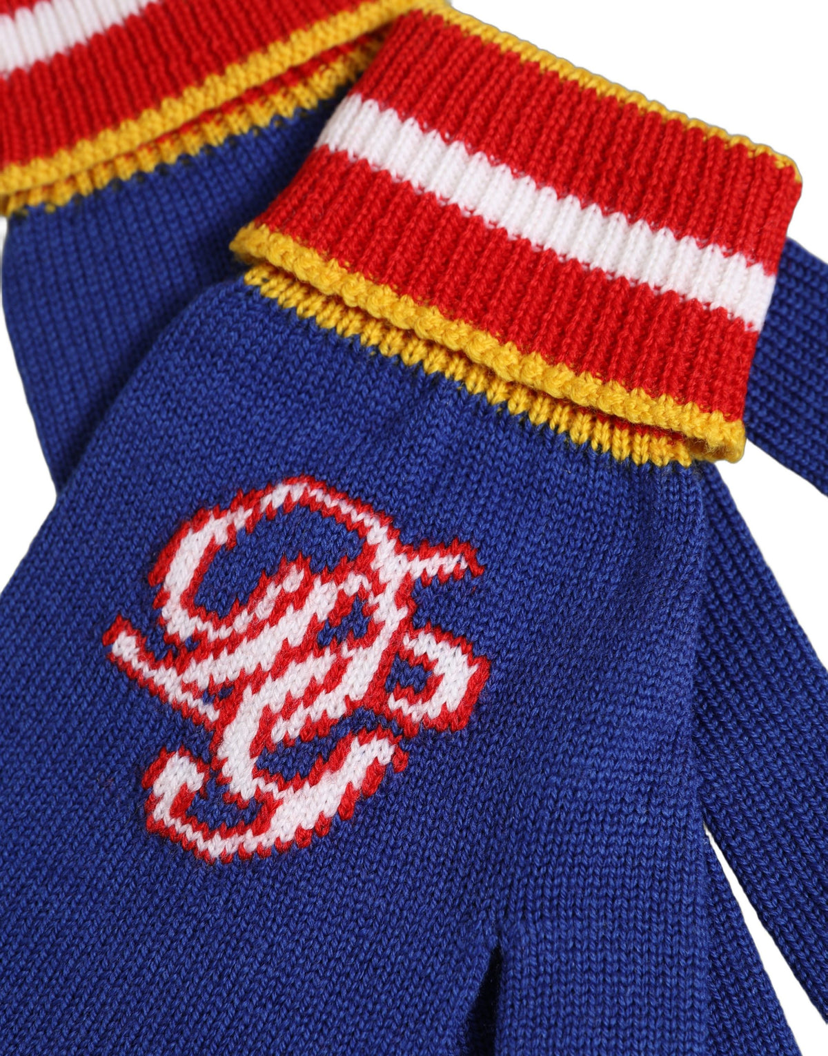 Dolce & Gabbana Virgin Wool Gloves - Blue Signature Striped