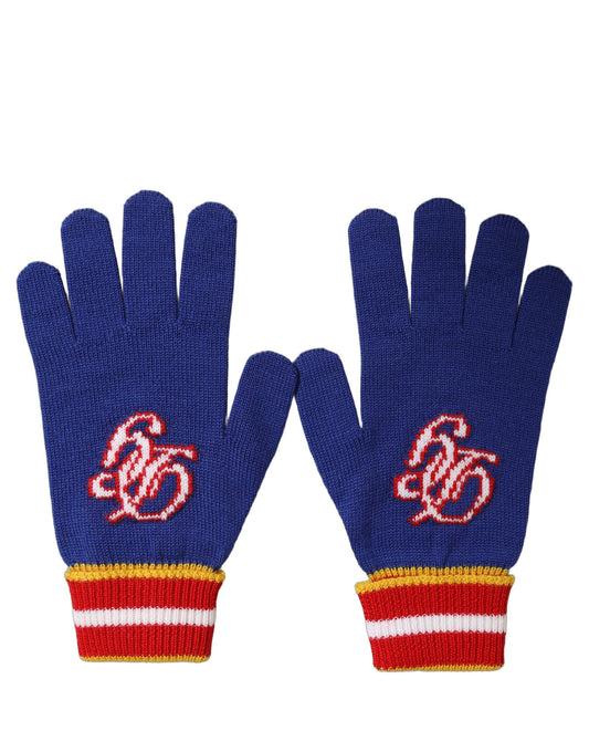 Dolce & Gabbana Virgin Wool Gloves - Blue Signature Striped