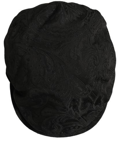 Dolce & Gabbana Men Black Floral Jacquard Newsboy Capello Hat