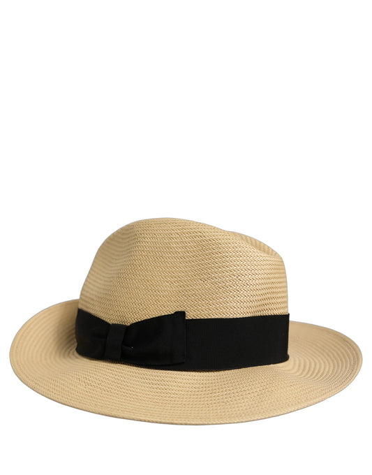 Dolce & Gabbana Fedora Ribbon Paper & Straw Panama Hat - Beige Black