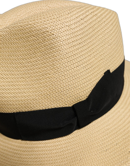 Dolce & Gabbana Fedora Ribbon Paper & Straw Panama Hat - Beige Black