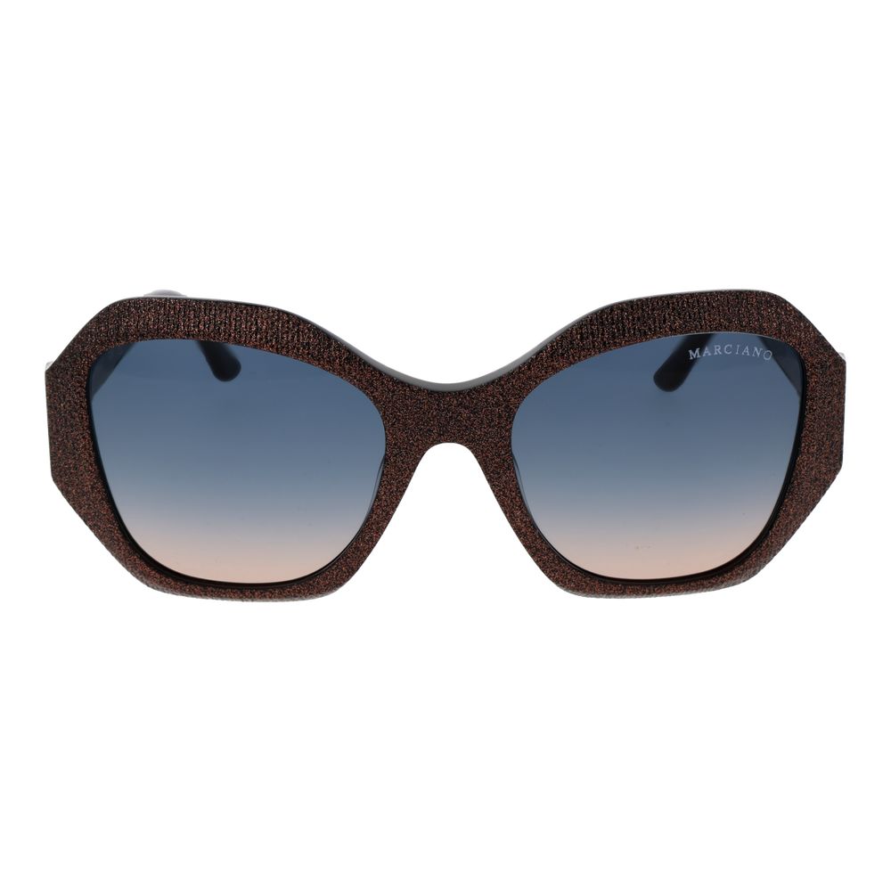 Sunglasses by Marciano by Guess for women in acetate and black presents a sumptuous silhouette, featuring black coloured frame and full-rim frame design with gradient category-3-dark-tint lens for a sumptuous look.