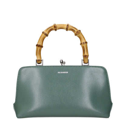 Handbag by Jil Sander for women in leather green features a contemporary silhouette, showcasing a secure , ample , and contemporary shoulder-strap for a sophisticated look.