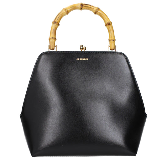 Handbag by Jil Sander for women in leather black features a refined silhouette, showcasing a secure , organized , and versatile for a refined finish.