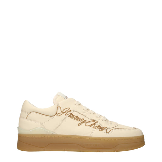 Sneakers by Jimmy Choo for men in leather beige presents a sumptuous silhouette, artfully capturing the essence of the Men's Low Top Leather Sneakers with its sumptuous low-top style design.