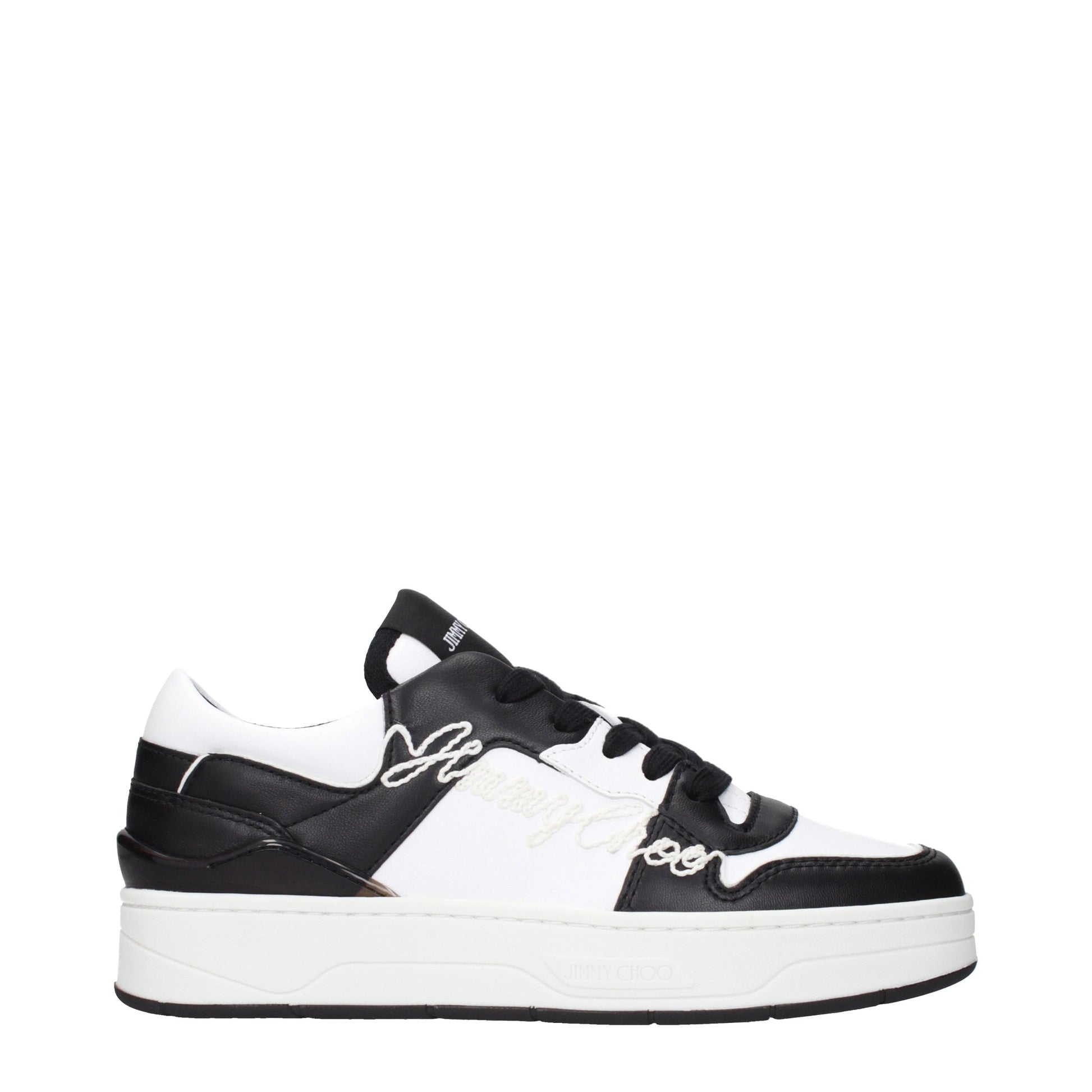Sneakers by Jimmy Choo for women in leather black presents a on trend silhouette from the Women's Low Top Leather Sneakers collection, showcasing a on trend low-top style for an elevated aesthetic.