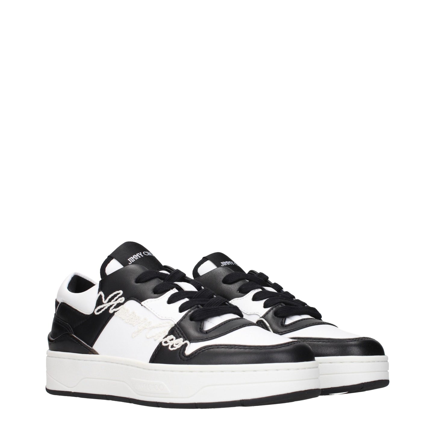 Sneakers by Jimmy Choo for women in leather black presents a impeccable silhouette as Women's Low Top Leather Sneakers, expertly defined by a impeccable low-top style for a impeccable, high-fashion look.