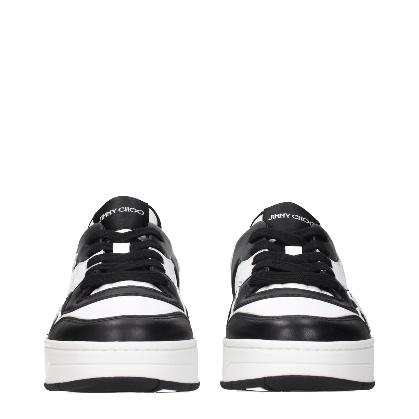 Sneakers by Jimmy Choo for women in leather black features a chic design, perfectly showcasing the chic low-top style of this Women's Low Top Leather Sneakers.