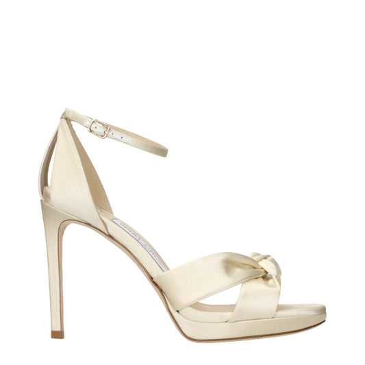 Platform Sandals by Jimmy Choo for women in satin and beige presents a captivating silhouette, showcasing the signature style of the Women's Satin Platform Sandals with a captivating platform and captivating .