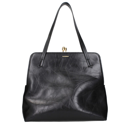 Shoulder Bag by Jil Sander for women in leather black features a statuesque silhouette, showcasing a secure and statuesque with versatile shoulder-strap for a statuesque finish.