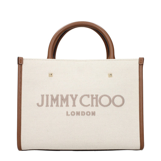 This Handbag by Jimmy Choo for women in fabric and beige presents a sculptural silhouette featuring a secure , ample , and versatile handle for a sculptural finish.