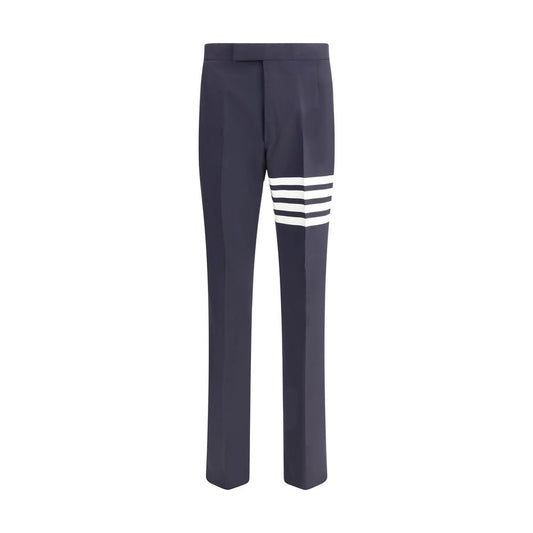 Pants by Thom Browne for men in wool blue features an understated silhouette, showcasing a sophisticated regular-fit and long with a refined for an understated, polished aesthetic.