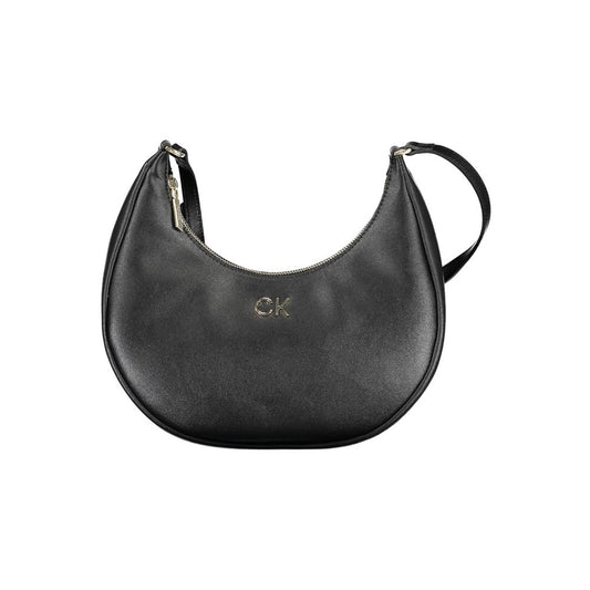 Evening Shoulder Handbag by Calvin Klein for women in polyester & polyurethane black features a ornamental silhouette, showcasing a secure zipper, ample internal-pockets, and ornamental shoulder-strap for a sophisticated look.
