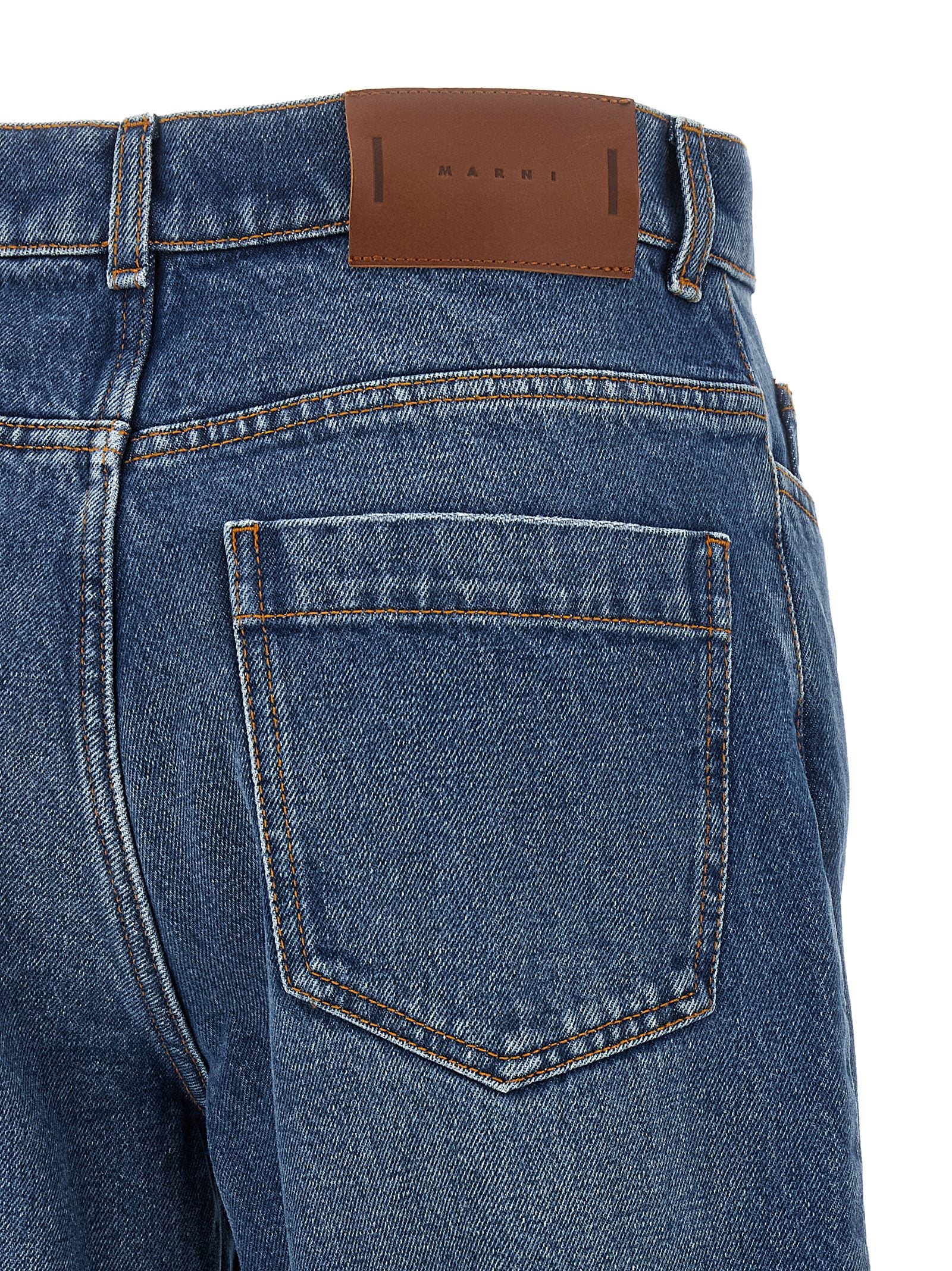 Jeans by Marni for women in denim cotton blue, brown & silver presents a refined pantology silhouette, artfully defined by a refined pantology straight-leg, long, and a sophisticated .