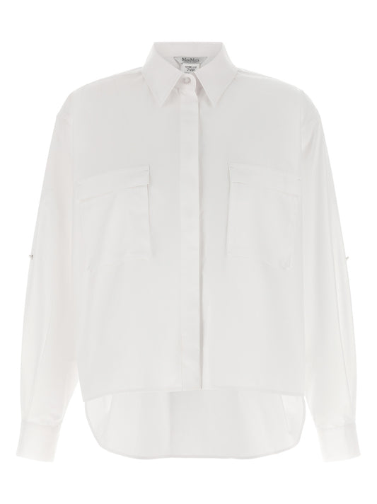 Blouse by Max Mara for women in cotton white, featuring a nuanced long-sleeve and nuanced for a sophisticated finish.