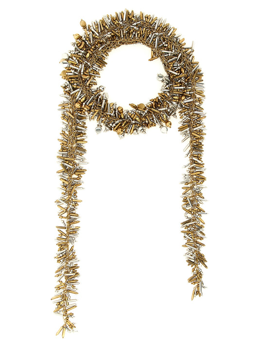Necklace by Dries Van Noten for women in stretch denim cotton modal polyester gold & silver features an resplendent silhouette, showcasing a sophisticated from the Play Women's Acrylic Brass & Marabou Necklace collection for a resplendent finish.