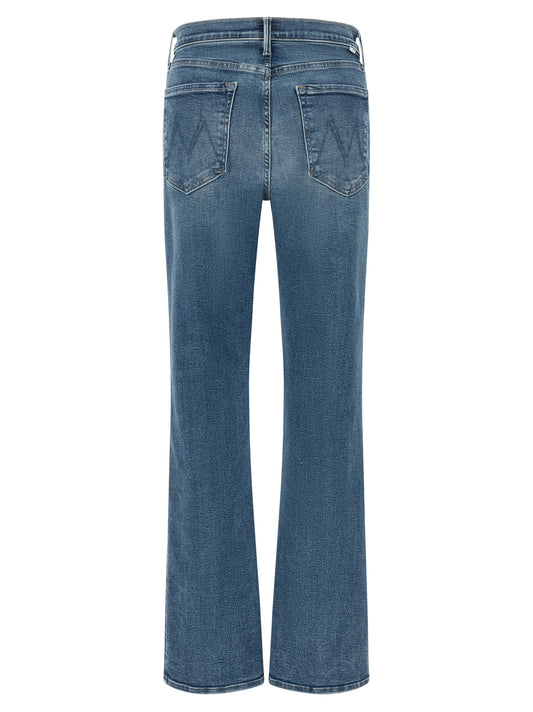 Jeans by Mother Denim for women in stretch denim cotton modal polyester blue & signature features an sartorial straight & flared and long with a high rise cut for a sartorial finish.