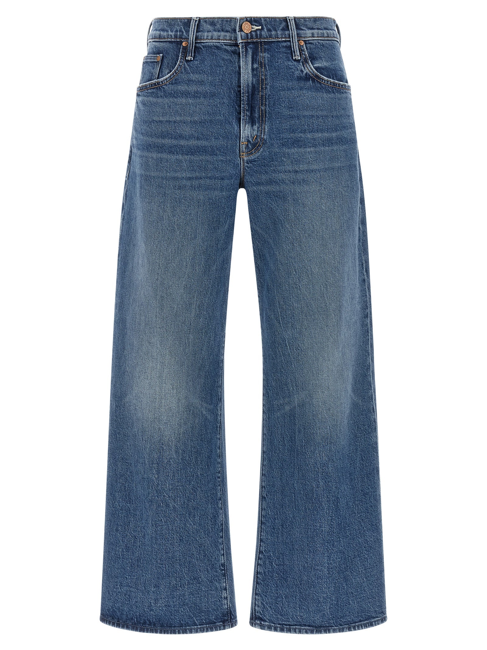 Jeans by Mother Denim for women in stretch cotton denim blue & copper features an sophisticated mid rise and wide & cropped with a precise cropped, creating a sophisticated and sophisticated silhouette.