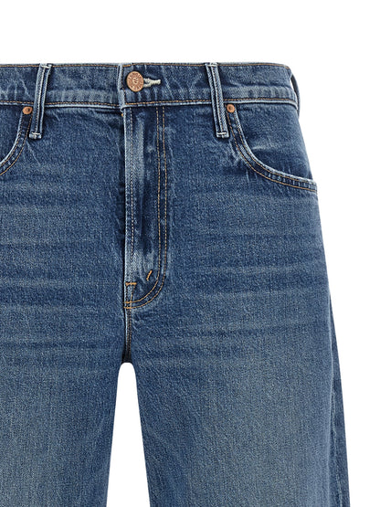 Jeans by Mother Denim for women in stretch cotton denim blue & copper features a polished silhouette with a polished wide & cropped, reaching a polished cropped and finished with a polished mid rise.
