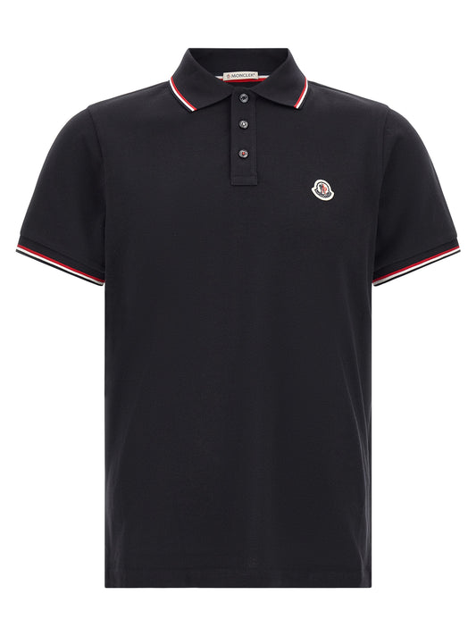 Polo Shirt by Moncler for men in cotton felt navy & striped presents a crisp silhouette, artfully detailed with a crisp and crisp .