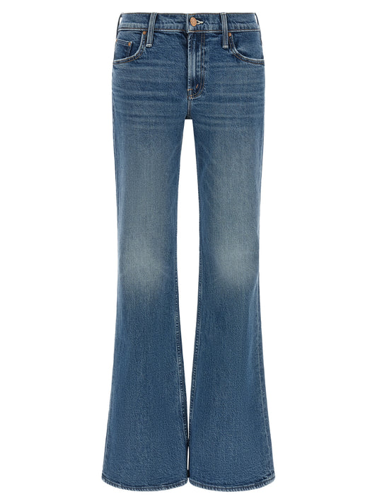 Jeans by Mother Denim for women in stretch cotton denim blue, copper & signature features a polished silhouette with a polished flared & bootcut, reaching a polished long and finished with a polished low rise.