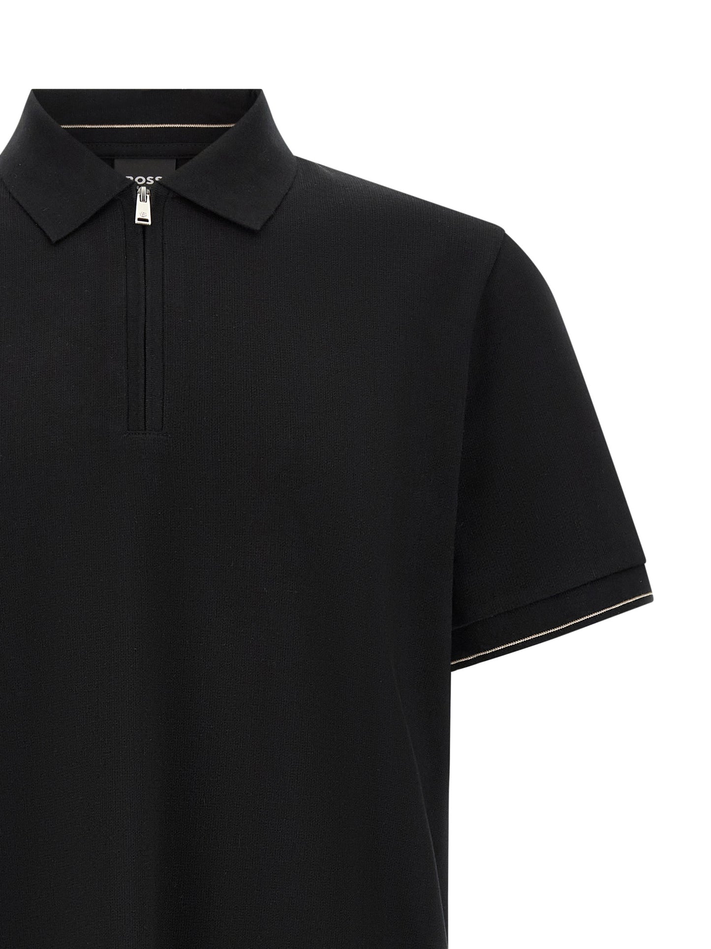 Polo Shirt by Hugo Boss for men in cotton black & striped showcases a sharp silhouette, detailed with a refined and sharp for a sophisticated finish.