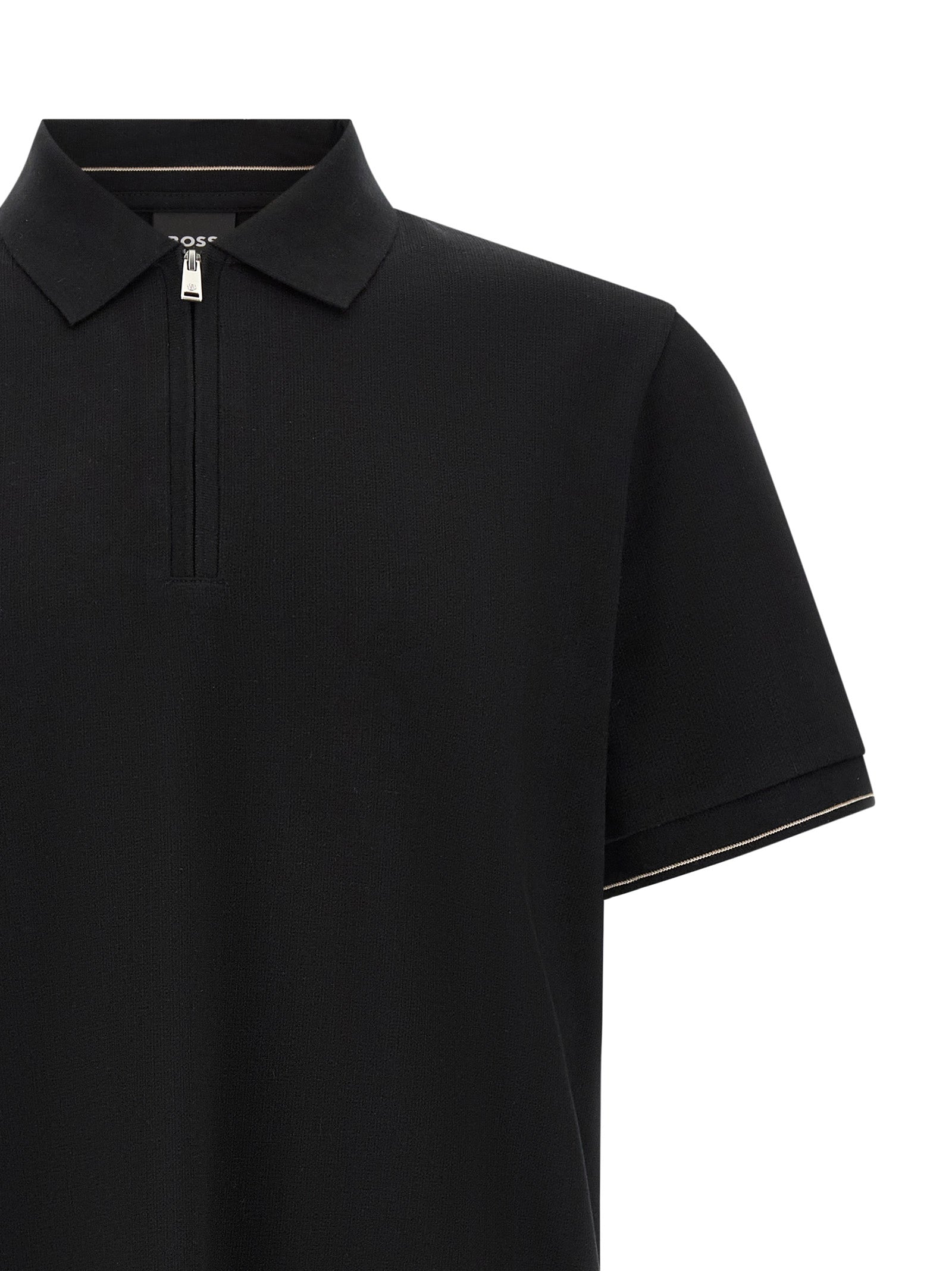 Polo Shirt by Hugo Boss for men in cotton black & striped showcases a sharp silhouette, detailed with a refined and sharp for a sophisticated finish.