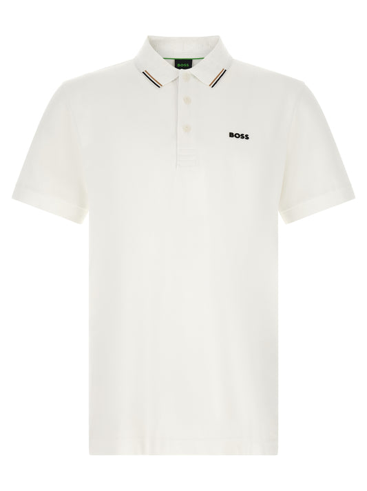 This Polo Shirt by Hugo Boss for men in stretch cotton white, patterned, monogram & striped presents a flawless silhouette, showcasing flawless short-sleeve detailing and a refined for a truly flawless aesthetic.