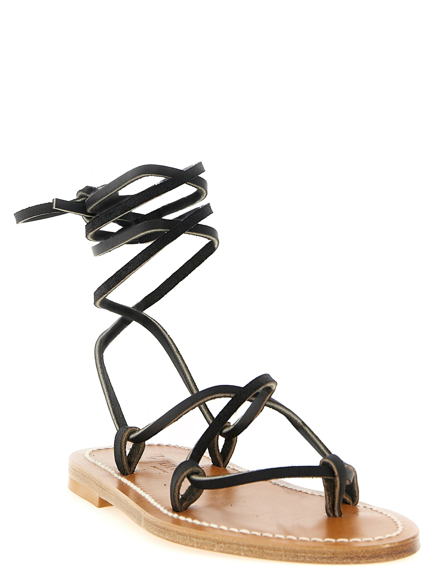 K.JACQUES SAINT TROPEZ Black Cowhide Flat Sandals