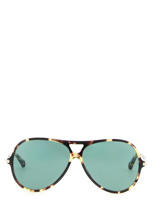 Sunglasses by Chloé for women in lambskin leather green & multicolor features a contemporary silhouette, showcasing a contemporary aviator frame design in multicolor coloured frame with high-performance .