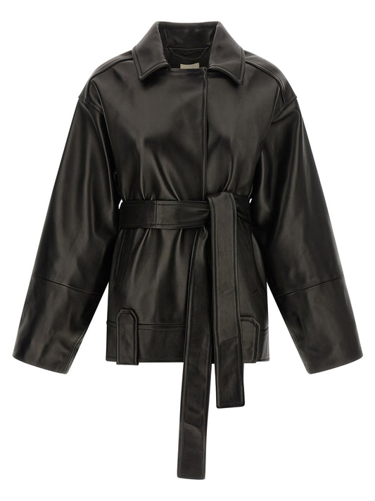 Jacket by Khaite for women in lambskin leather black presents a authentic silhouette, artfully detailed with a authentic and functional pockets for a premium authentic finish.