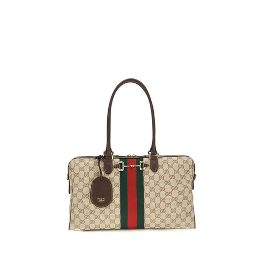 Large Handbag by Gucci for women in cotton polyester canvas beige, signature & striped features a exquisite silhouette, showcasing a secure zipper and exquisite with versatile shoulder-strap, handle, adjustable-strap & detachable-strap for a exquisite finish.